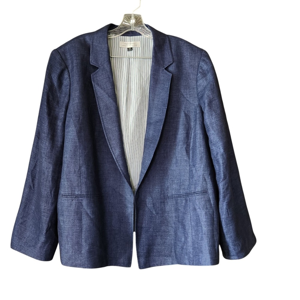 Tahari Arthur S. Levine 100% Linen Blazer Jacket Womens 20W Dark Blue Minimalist